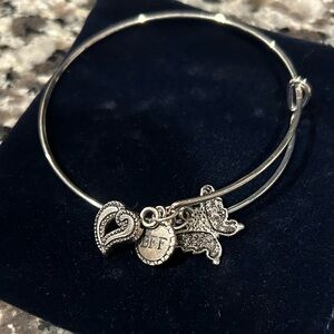 Silver Charm Bangle Bracelet with Heart, butterfly and bff charm